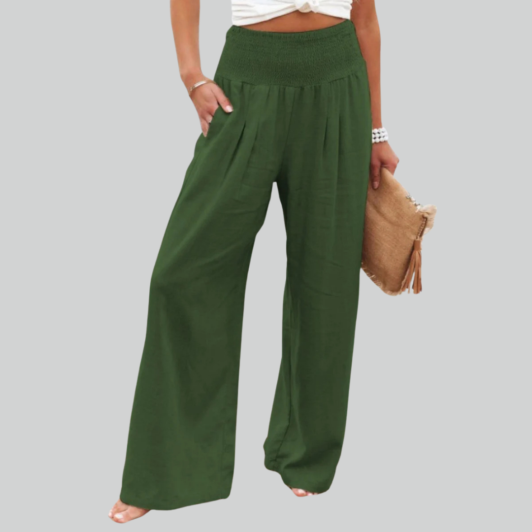 Elegant Retro Baggy Pants for Women - Loose High Waist Vintage Linen Wide Leg Trousers