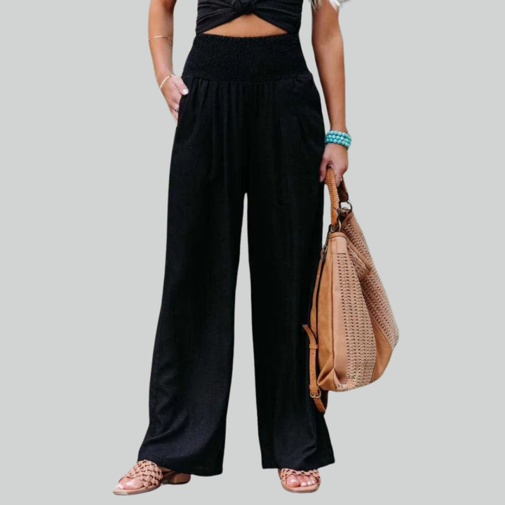 Elegant Retro Baggy Pants for Women - Loose High Waist Vintage Linen Wide Leg Trousers