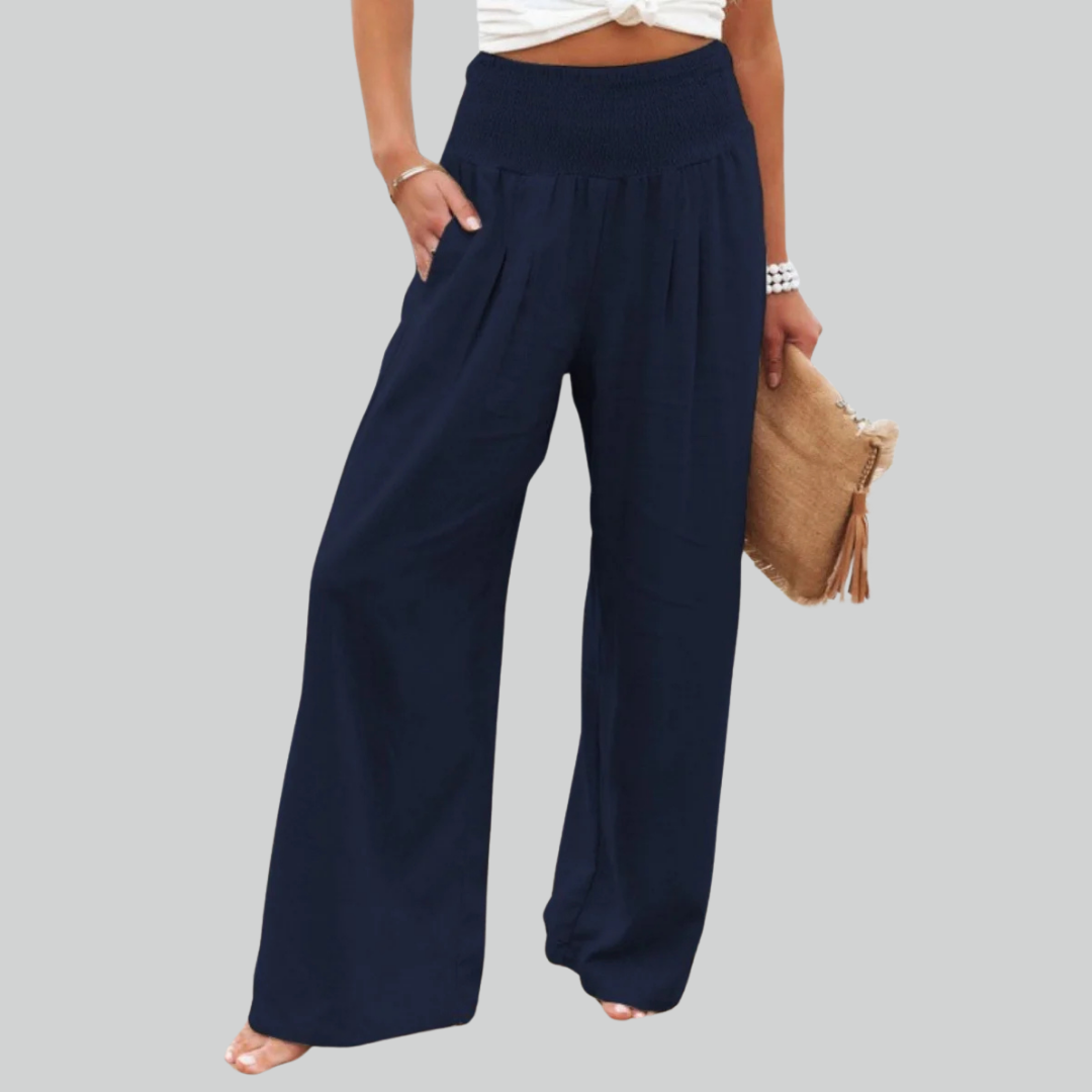 Elegant Retro Baggy Pants for Women - Loose High Waist Vintage Linen Wide Leg Trousers
