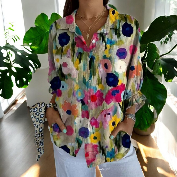 Vintage Floral Womens Blouse, Lightweight Summer Top with Button Front and Relaxed Fit
