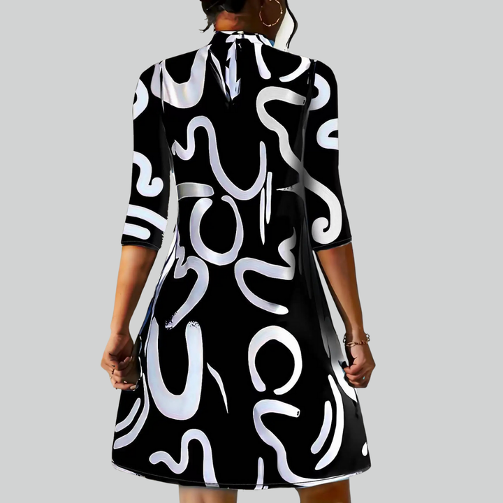 Fashion Long Sleeve Print Mini Dress for Women Autumn Casual Office Wear Robe Femme