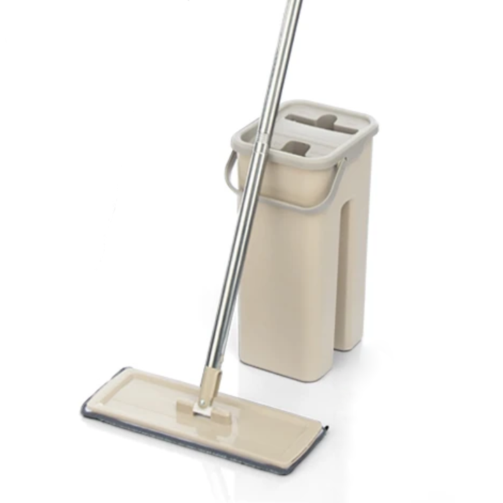 Household Cleaning Hand-Free Flat Floor Mop &amp; Bucket Set with Washable Microfiber 4x Pads