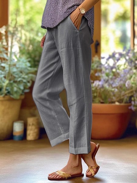 Loose-Fitting White Linen Pants for Women, Breathable Wide Leg Casual Trousers