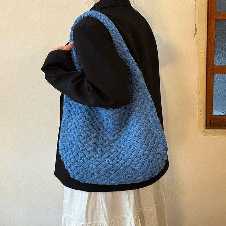 Soft women’s knitted tote bag – textured cross-border trend, knitted, everyday wear
