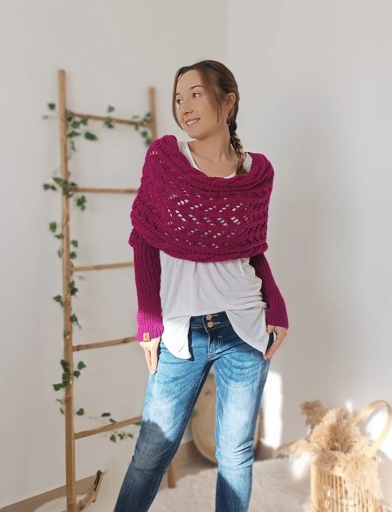 Soft Women’s Scarf - Openwork Rectangular, Knit, For Winter