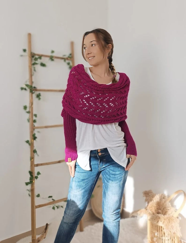 Soft Women’s Scarf - Openwork Rectangular, Knit, For Winter