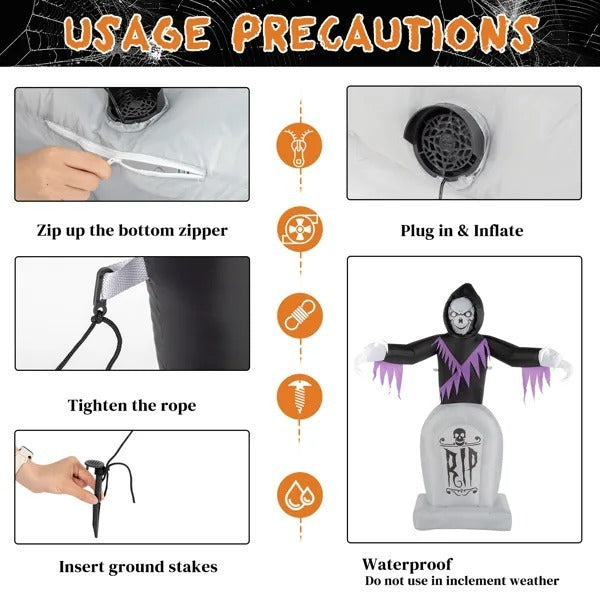 Grim Reaper Inflatable With LED Tombstone Halloween Decor