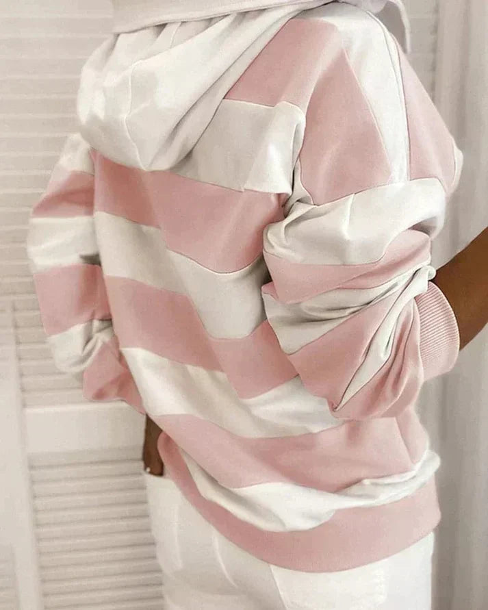 Soft Women’s Hooded Pullover - Striped Relaxed Cotton, Casual