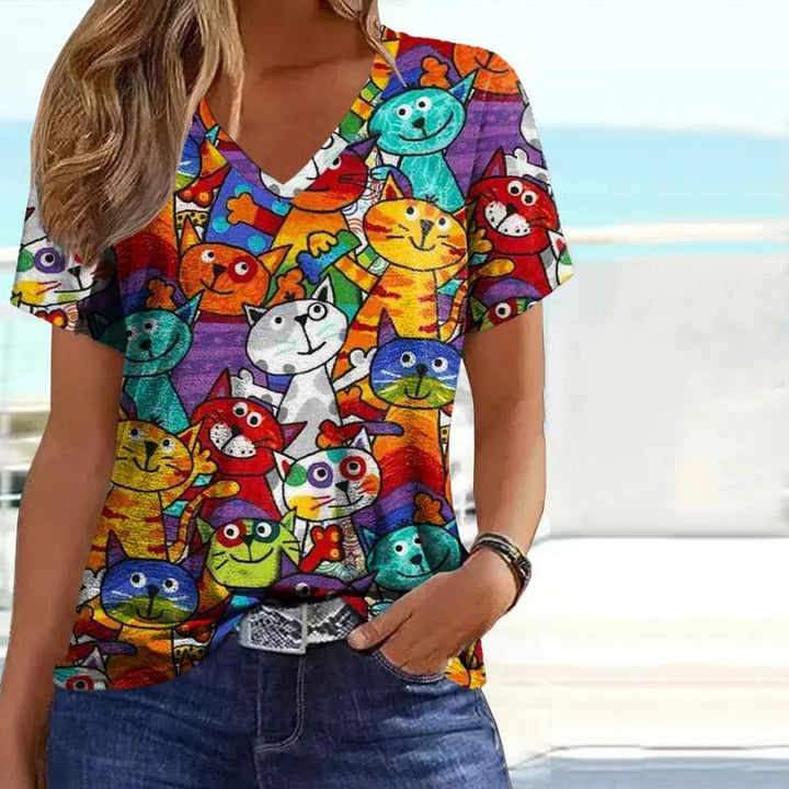 Colorful Cat Print Women&