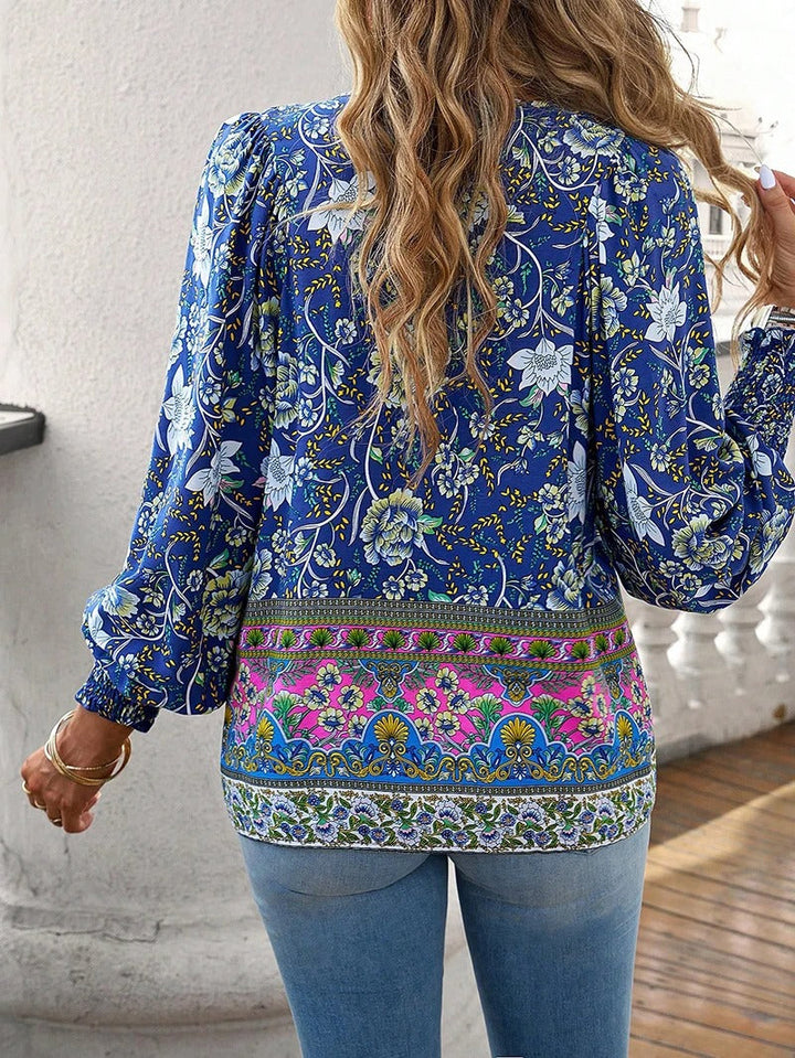 Summer Floral Blouse for Women, Lightweight Cotton Top with Adjustable Fit and Boho Design, Perfect for Casual Outings