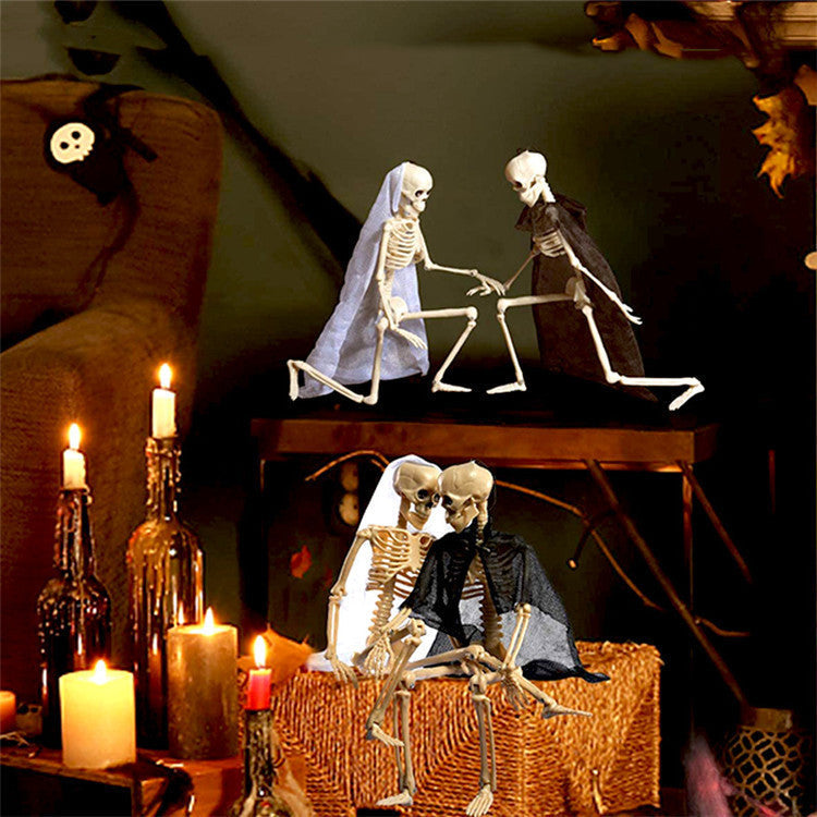 Halloween Plastic Skeleton Couple Props Wedding Veil Decor