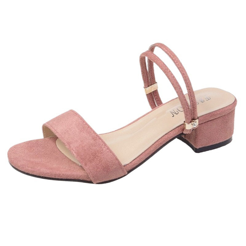 Lightweight women’s sandals - Korean-style low-heeled peep-toe, fabric upper, for casual everyday wear