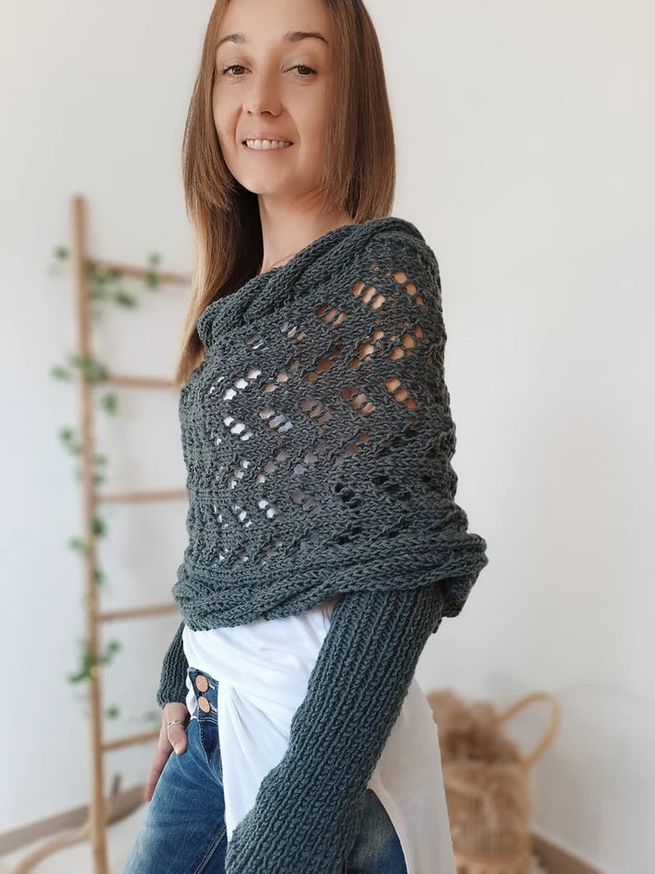 Soft Women’s Scarf - Openwork Rectangular, Knit, For Winter