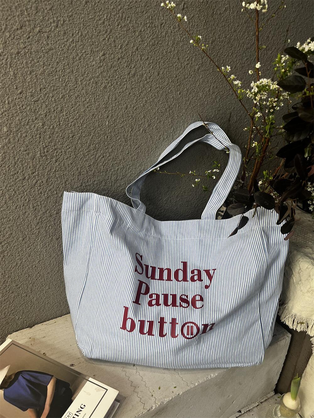 Oversized Unisex Tote Bag - striped, canvas, versatile everyday use for shopping and travel