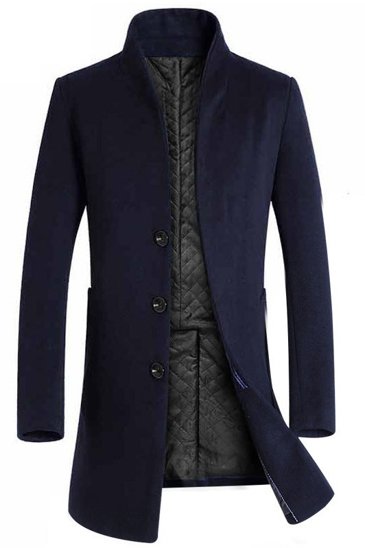 Warm Tailored Mens Wool Coat - Single Breasted Thigh, Winter