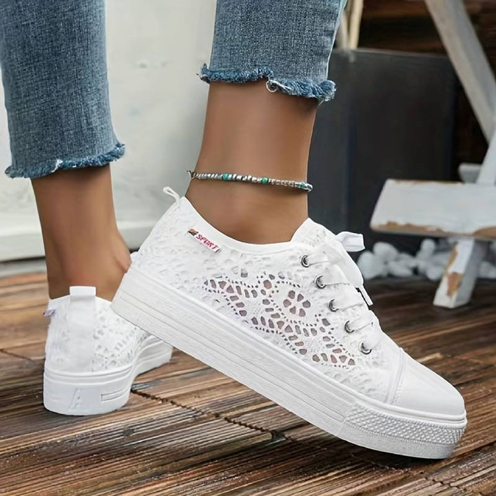 Chic Lace Sneakers for Women, Breathable and Comfortable Design in Black and White, Padded Interior for All-Day Support