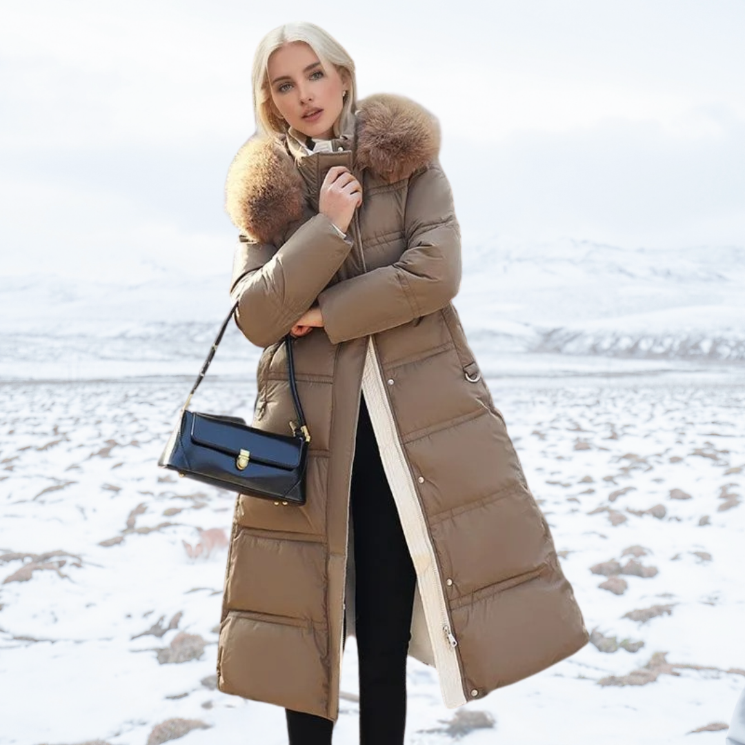 Insulating Women’s Puffer Coat - Quilted, Fur Trimmed