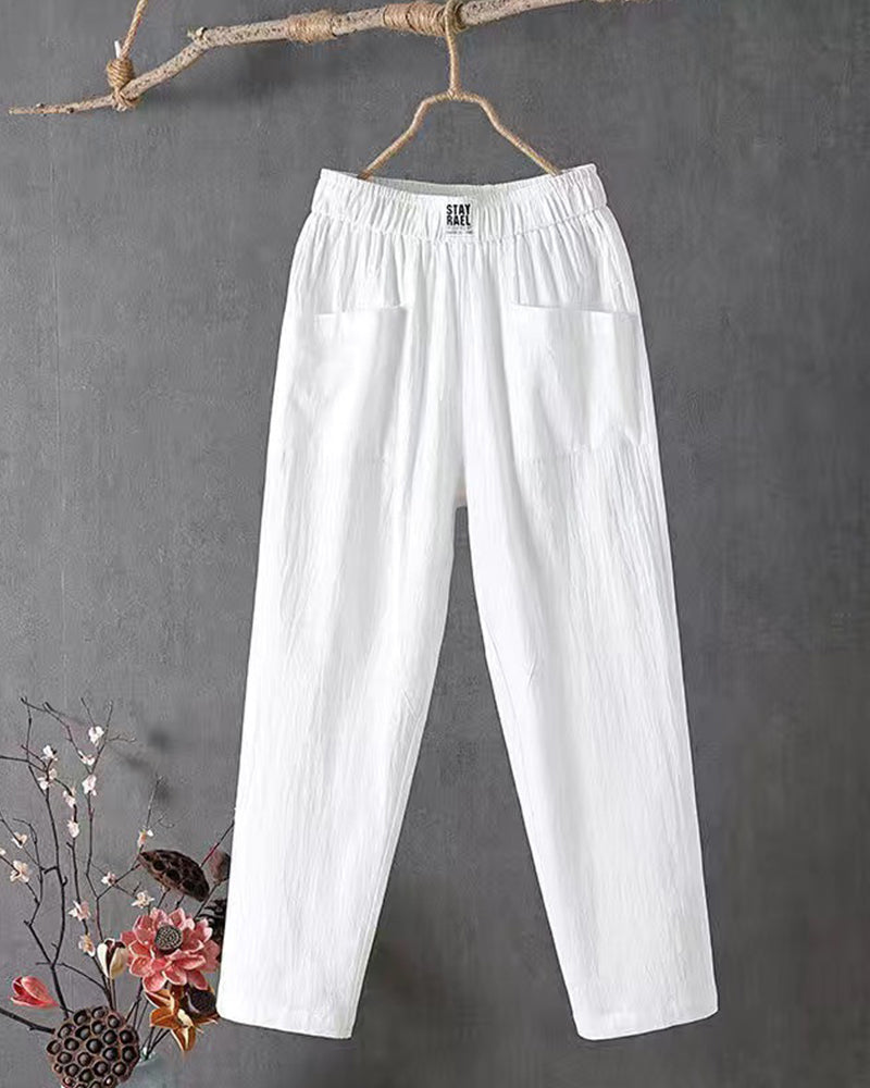 Loose-Fitting White Linen Pants for Women, Breathable Flax Trousers for All Occasions, Comfortable and Stylish