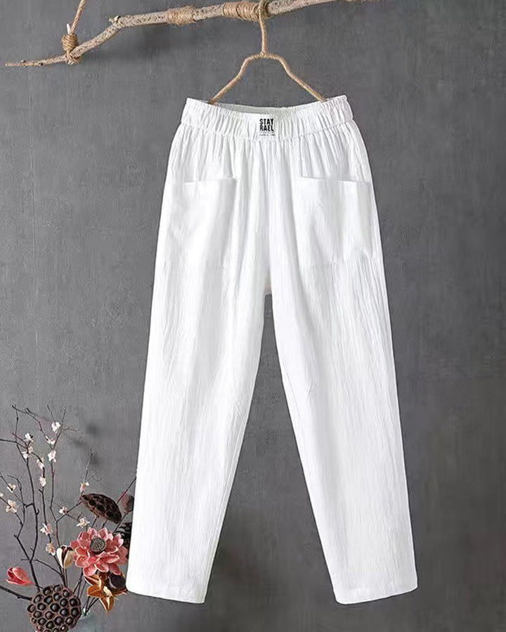 Loose-Fitting White Linen Pants for Women, Breathable Flax Trousers for All Occasions, Comfortable and Stylish