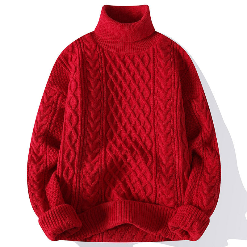 Warm Mens Turtleneck Sweater - Relaxed Cable Knit, Winter