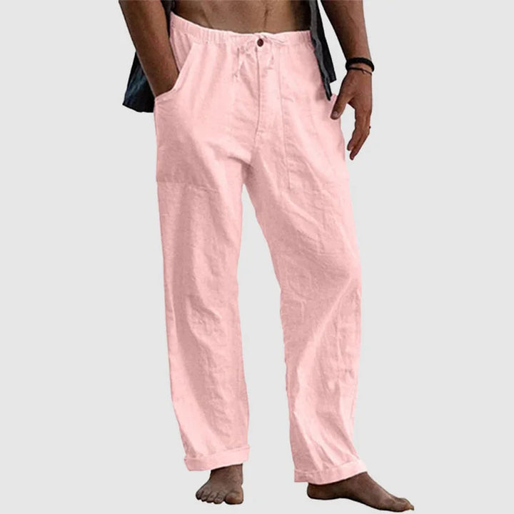 Linen Pants for Women with Adjustable Waist Cord, Relaxed Fit Summer Trousers
