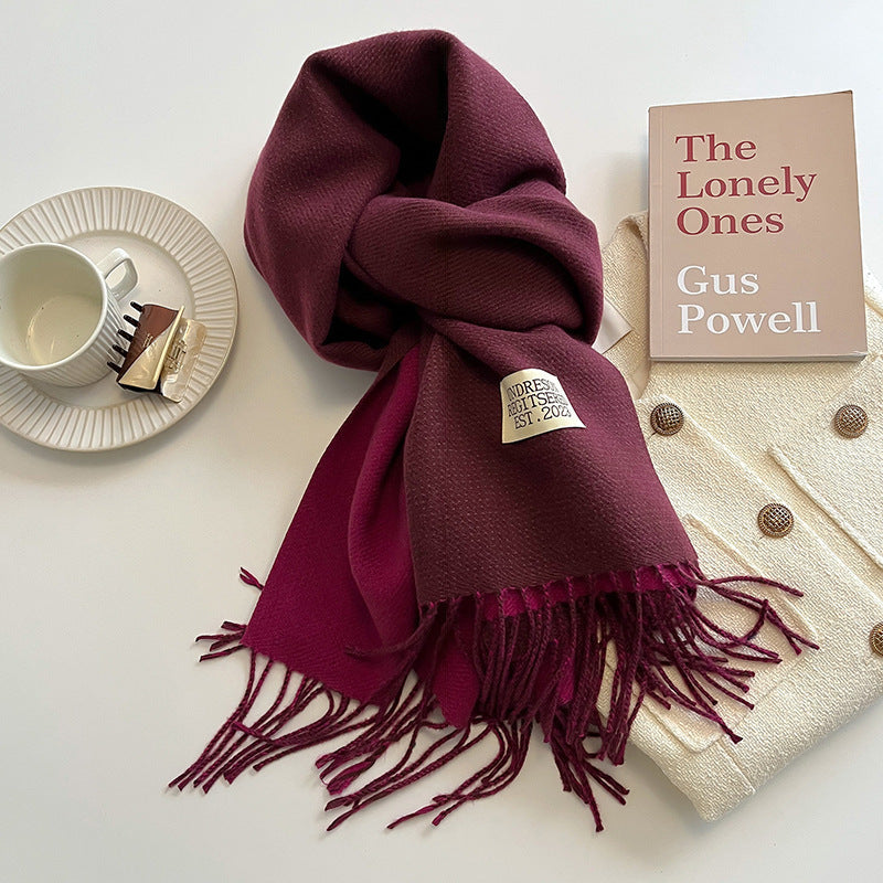 Warm Women Scarf - Reversible Fringed Cashmere Winter
