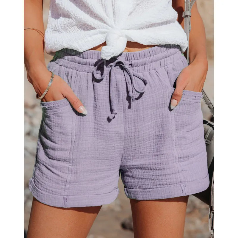 Summer Cotton Linen Shorts Women&