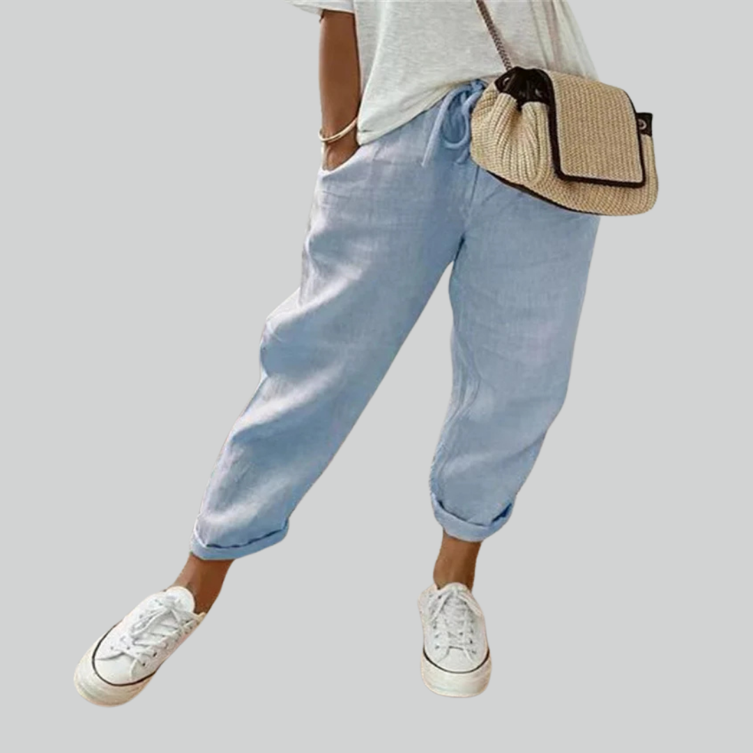 Autumn Cotton Linen Wide Leg Pants - Casual High Waist Trousers for Women