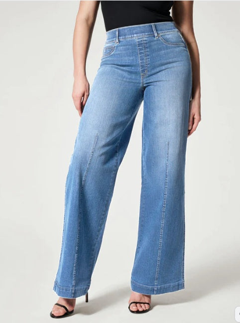 Stretchy and Flattering Women’s Wide-Leg Jeans - High-Rise Knitted Denim, Smooth Waistband, Weekend