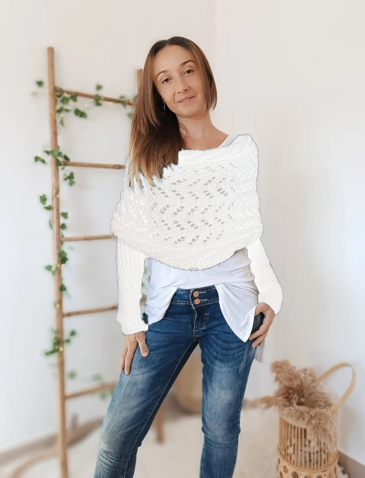 Soft Women’s Scarf - Openwork Rectangular, Knit, For Winter