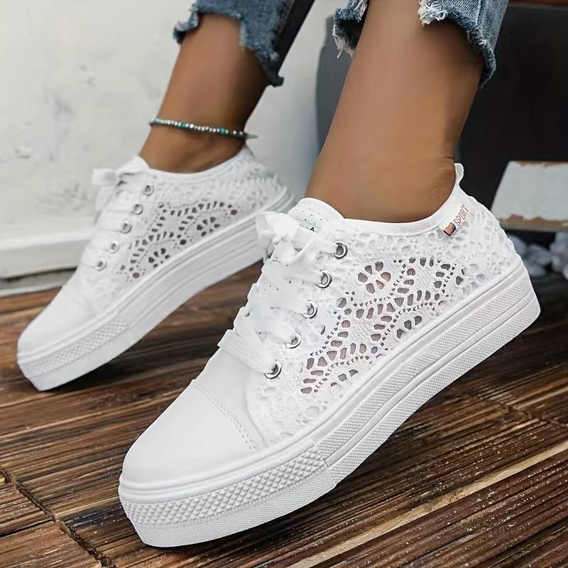 Chic Lace Sneakers for Women, Breathable and Comfortable Design in Black and White, Padded Interior for All-Day Support