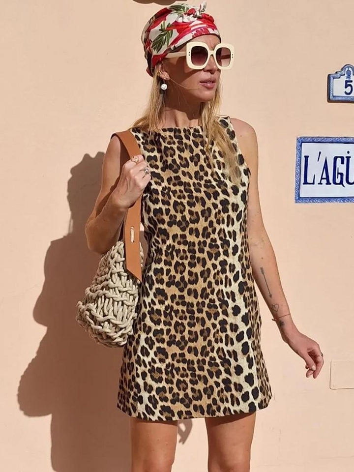 Leopard Print Mini Dress for Women - Stylish Summer Dress with Flattering Fit for Casual and Festive Occasions