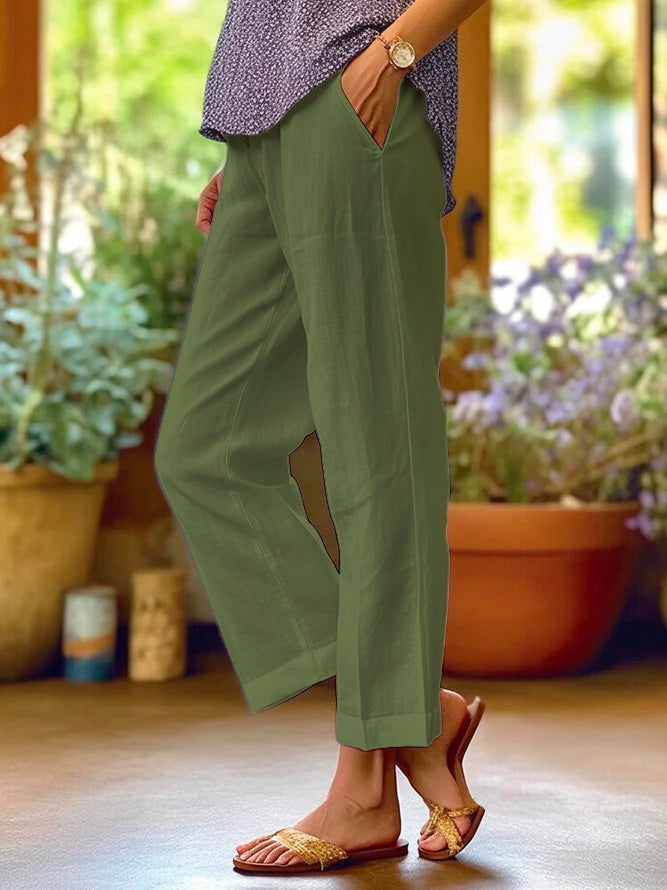 Loose-Fitting White Linen Pants for Women, Breathable Wide Leg Casual Trousers