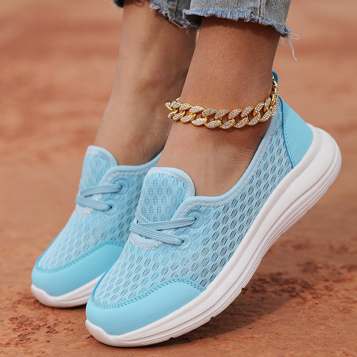 Lightweight Breathable Women’s Lace-Up Sneakers - Low-Profile Round-Toe, Mesh Upper, For Everyday Wear