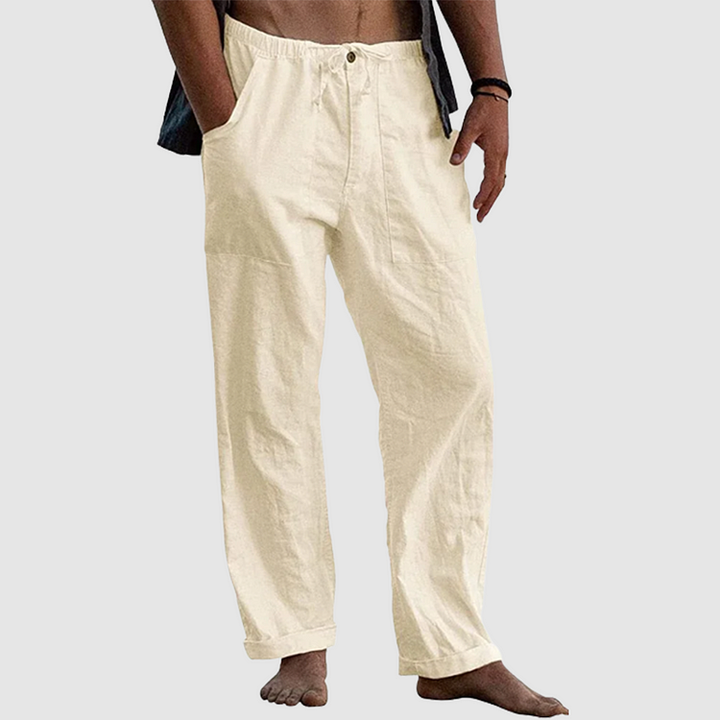 Linen Pants for Women with Adjustable Waist Cord, Relaxed Fit Summer Trousers