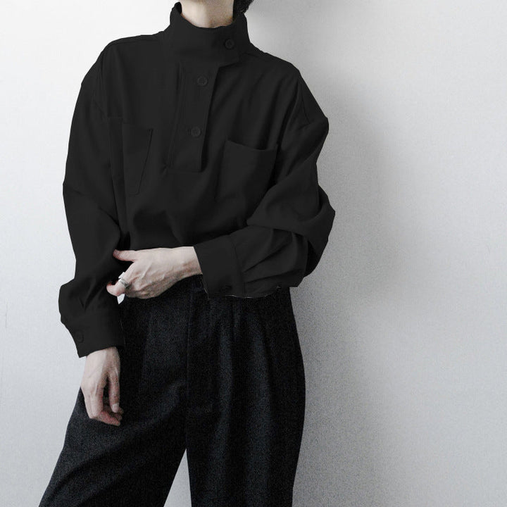 Soft Men’s Half Turtleneck Shirt - Stand Collar, Polyester