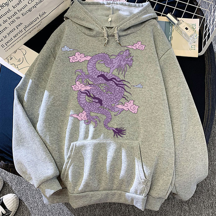 Warm Men’s Hoodie - Dragon Print Pullover, Polyester Casual