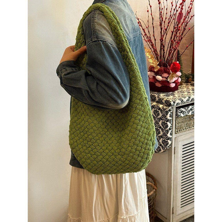 Soft women’s knitted tote bag – textured cross-border trend, knitted, everyday wear