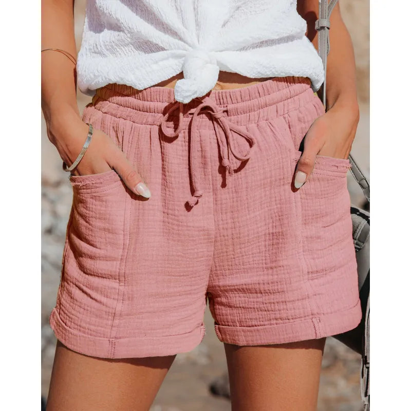 Summer Cotton Linen Shorts Women&