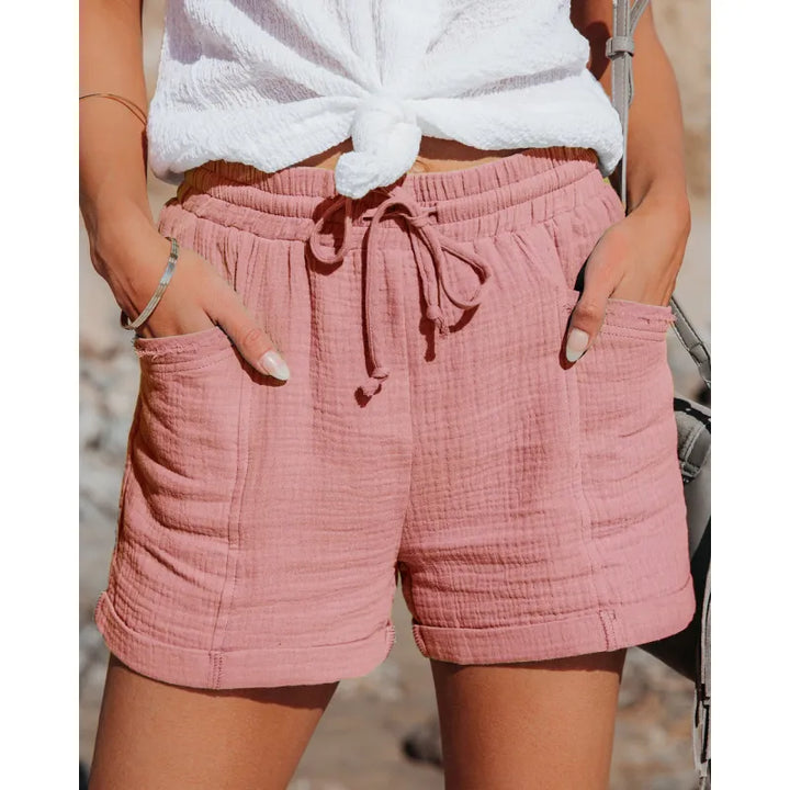 Summer Cotton Linen Shorts Women&