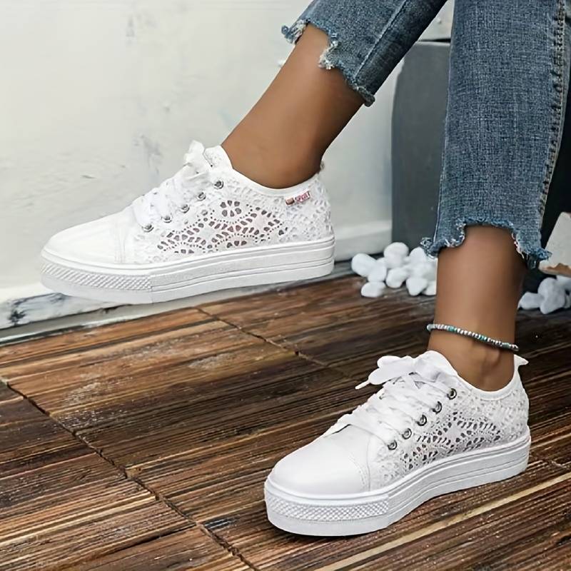 Chic Lace Sneakers for Women, Breathable and Comfortable Design in Black and White, Padded Interior for All-Day Support