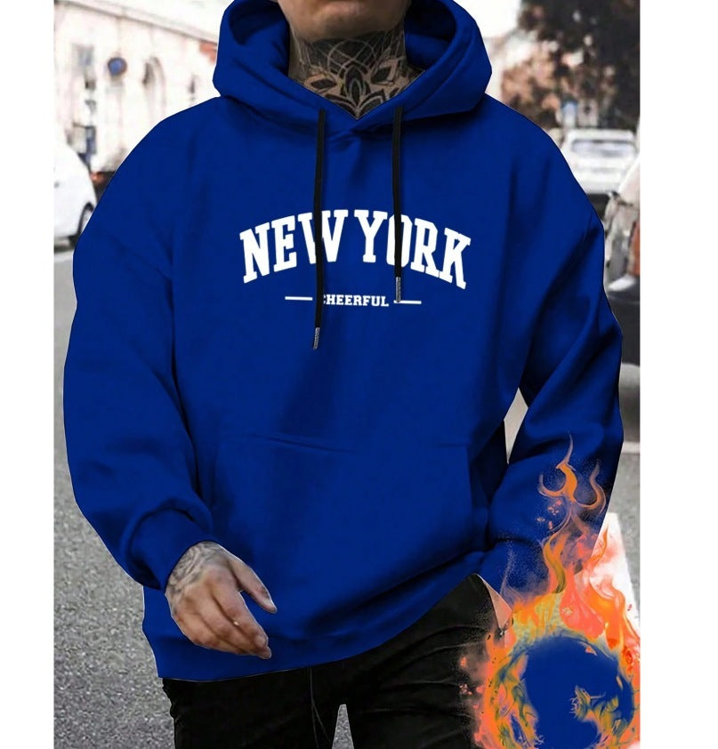Oversized Casual Mens Hoodie - Pullover Polyester, Urban