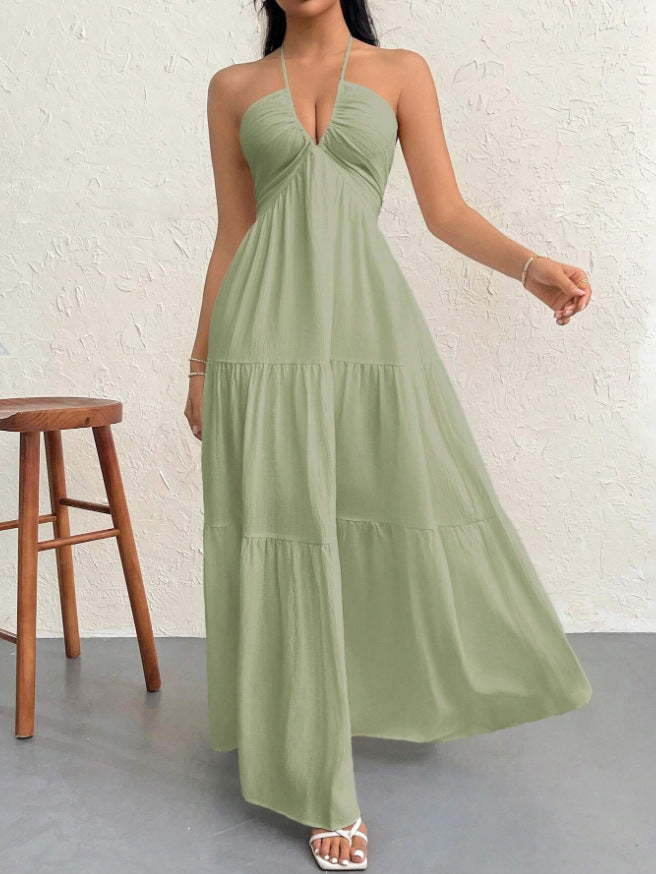 Backless Halter Suspender Maxi Dress – Sleeveless Long Summer Dress, Summer 2026 Trend, Vacation Ready