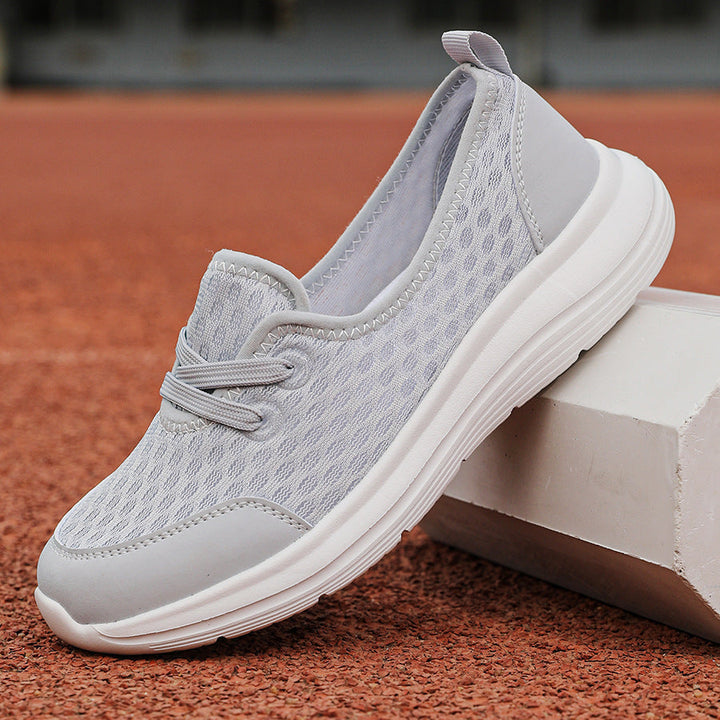 Lightweight Breathable Women’s Lace-Up Sneakers - Low-Profile Round-Toe, Mesh Upper, For Everyday Wear