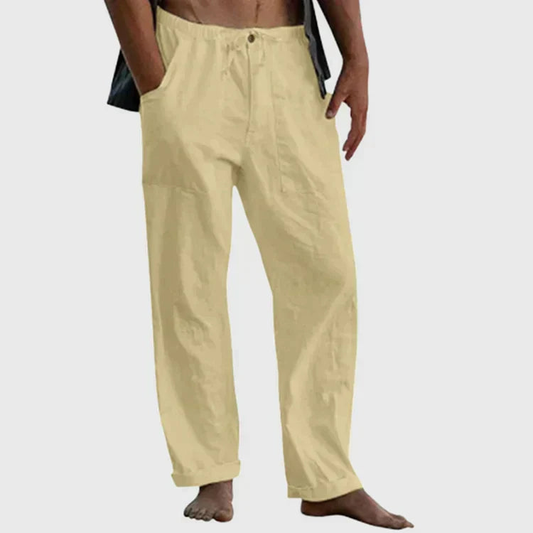 Linen Pants for Women with Adjustable Waist Cord, Relaxed Fit Summer Trousers