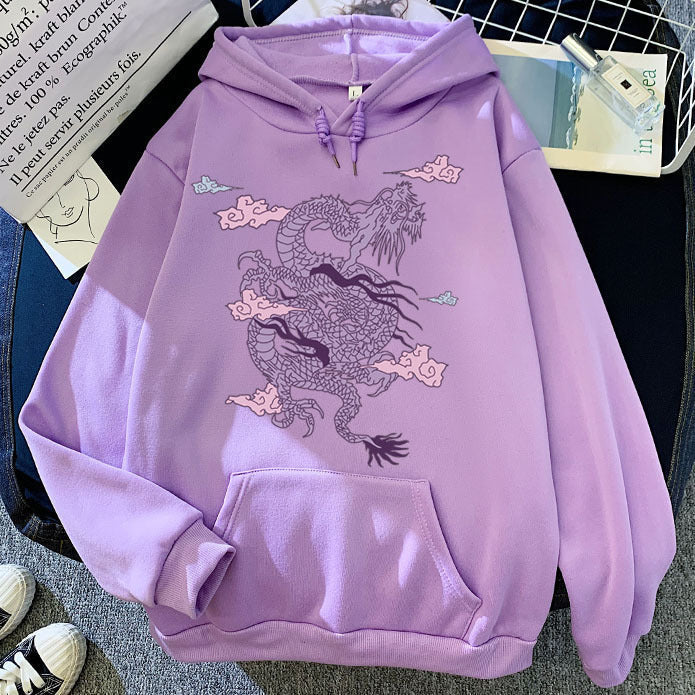 Warm Men’s Hoodie - Dragon Print Pullover, Polyester Casual