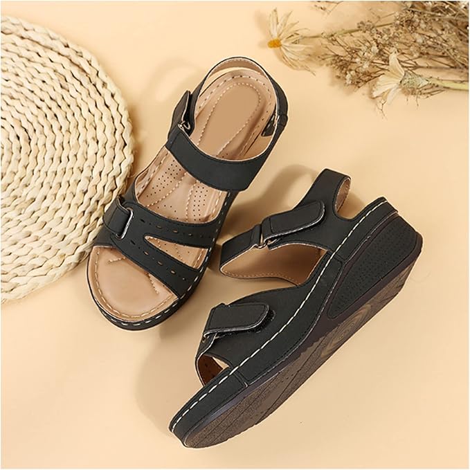 Women’s Orthopedic Sandals – Lightweight, Breathable, Shock-Absorbing Gel Sole – Black, EU 44
