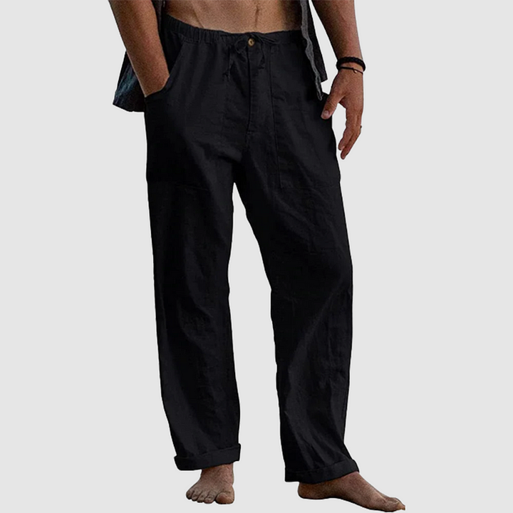Linen Pants for Women with Adjustable Waist Cord, Relaxed Fit Summer Trousers