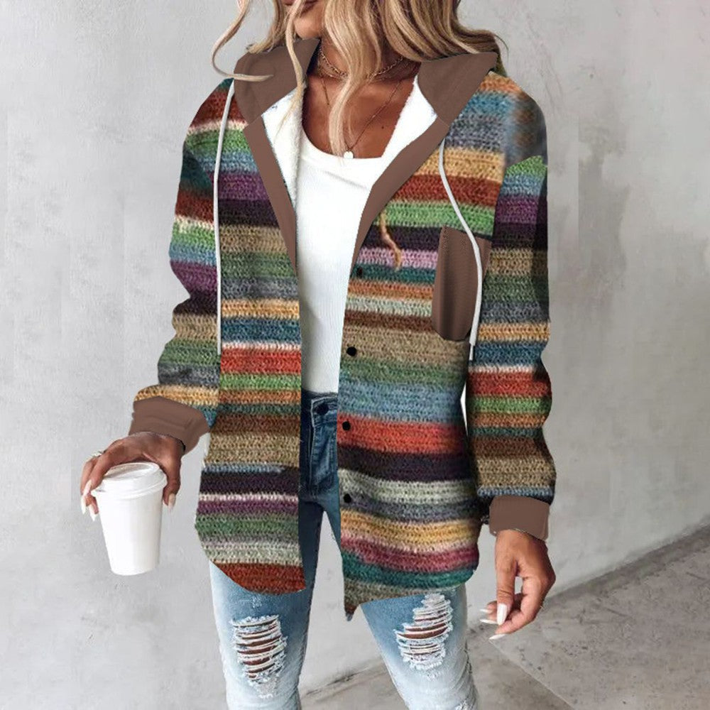 Lightweight Cozy Womens Hoodie - Button Front Knit, Casual