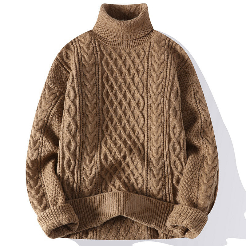 Warm Mens Turtleneck Sweater - Relaxed Cable Knit, Winter